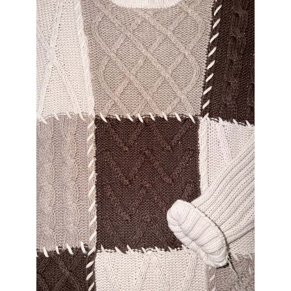Vintage woods & gray cable knit patchwork cotton ramie sweater medium neutrals - Picture 4 of 5